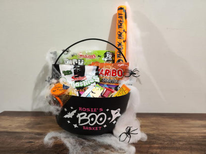 Personalised Trick or Treat Basket, BOO Basket, Halloween Hamper, Trick or Treat, Halloween Party Décor, Halloween Costume, Bucket Cauldron