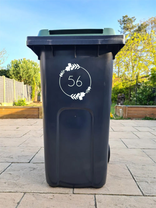 Custom Wheelie Bin Sticker-Decal | Leaves & Lines Design | Address Sticker | Personalised Sticker | Wheelie Bin Numbers | House Name #011