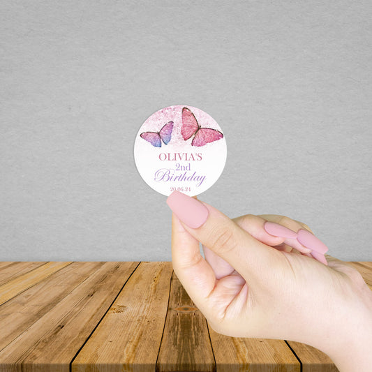 Personalised Butterfly Name Birthday Sticker | Sweet Cone Stickers | Party Bag Favours | Birthday Labels | Butterfly Themed Birthday