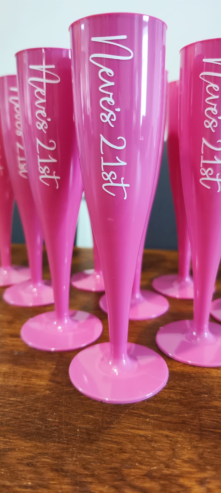 Personalised Pink Champagne Flute | Plastic Glass | Hen Do Glass | Prosecco Glass | Polycarbonate Glass | Biodegradable | Bridesmaid Gift |