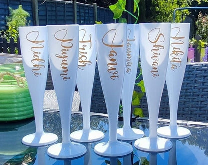 Personalised Champagne Flute | Plastic Glass | Hen Do Glass | Prosecco Glass | Polycarbonate Glass | Biodegradable | Bridesmaid Gift |