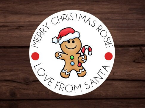 x20 Personalised Gingerbread Man Christmas Stickers/Labels Matt Finish| Gift Wrap| Christmas Gifts| Sticker Labels| Christmas Gift Labels