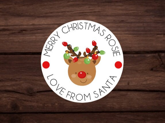 x20 Personalised Reindeer Christmas Stickers/Labels Matt Finish| Gift Wrap| Christmas Gifts| Sticker Labels| Christmas Gift Labels