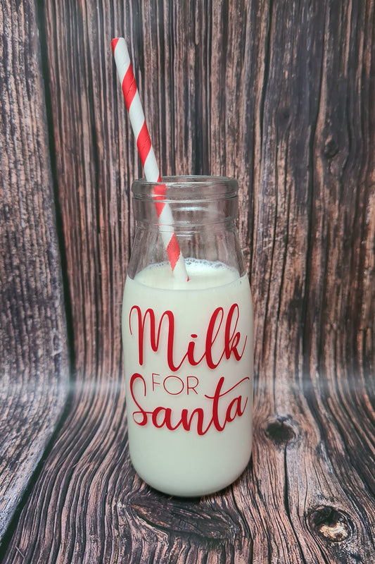 Glass Santa Milk Bottle | Christmas Eve | Santa's Milk | Personalised Bottle | Glass | Santa Cup | Christmas Eve Plate | Santa's Cookies