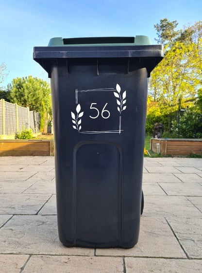 Custom Wheelie Bin Sticker-Decal | Leaves & Lines Design | Address Sticker | Personalised Sticker | Wheelie Bin Numbers | House Name #010