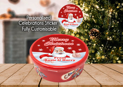 Personalised Celebrations Tub Santa Christmas Chocolate Tub Sticker Label