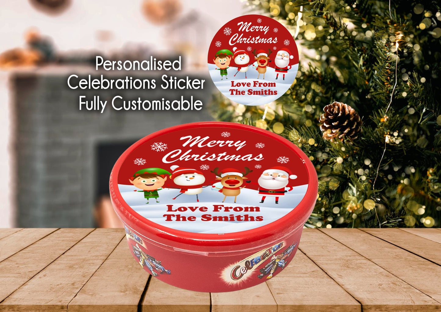 Personalised Celebrations Tub Christmas Chocolate Tub Sticker Label