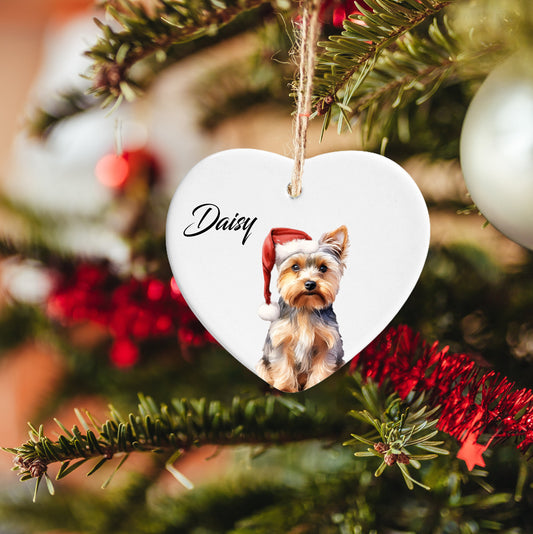 Personalised Yorkshire Terrier  Christmas Ceramic Hanging Heart | Tree Decoration | Pet Lover Gift | Personalised Christmas Bauble | Pet Bal