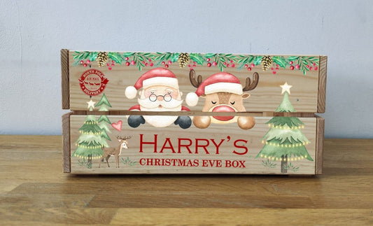 Personalised Christmas Eve Box | Personalised Christmas Eve Crate | Christmas Eve box | Personalised Box | Santa and Reindeer V2