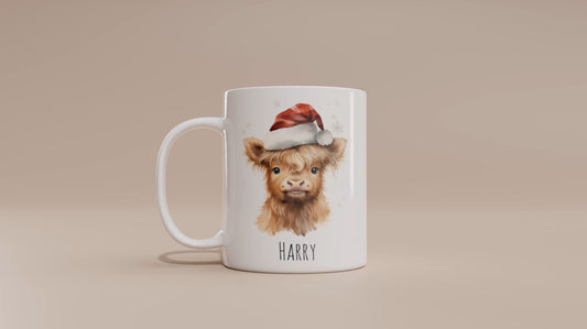 Highland Cow Christmas Mug Personalised With Name | Kids Christmas Idea | Stocking Filler | Secret Santa | Christmas Mug | Hot Chocolate