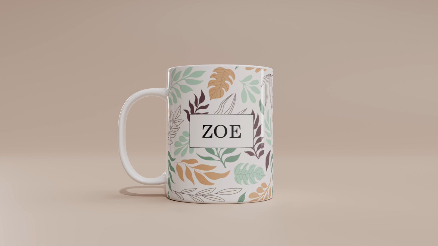 Personalised Leaves Wreath Boho Mug | Mug Gift | Personalised | Gift for her | Gift for Him |  Tea Cup | Coffee Gift | Tea Gift