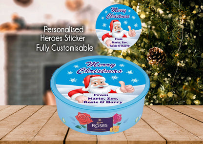 Personalised Roses Tub Santa Christmas Chocolate Tub Sticker Label