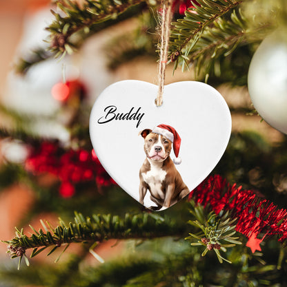 Personalised Pitbull Christmas Ceramic Hanging Heart | Tree Decoration | Pet Lover Gift | Personalised Christmas Bauble | Pet Bauble |