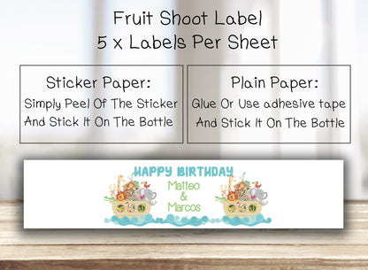 Fruit Shoot Labels/Stickers Noah's Ark | Animal Themed Kids Party Bottle Labels | Safari Theme