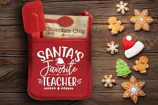 Santa's Favorite Teacher  Christmas Gift Pot Holder | Teacher Gift | Christmas Gift for Teacher | Class Gift | Oven Mitt | Festive Kitchen