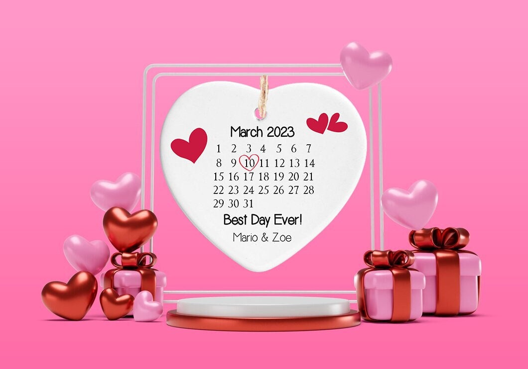 Valentines Day Gifts For Him Or Her - Personalised Sentimental Date Calendar Hanging Heart Valentines Gifts For Boyfriend, Girlfriend