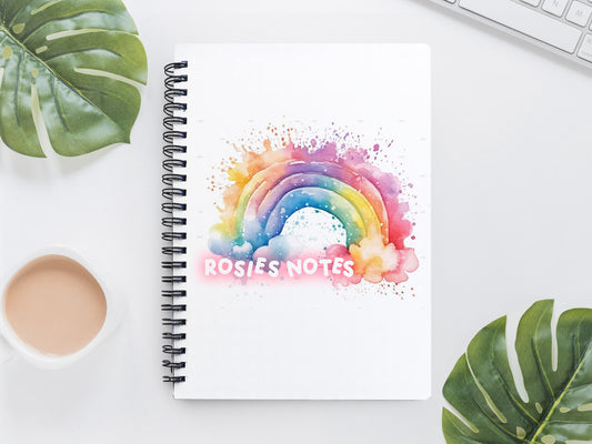 Personalised A5 Notebook Rainbow Watercolour Splash | Gift for Her | Valentines Gift | Girls Notebook | Secret Diary | Girls Birthday Gift |