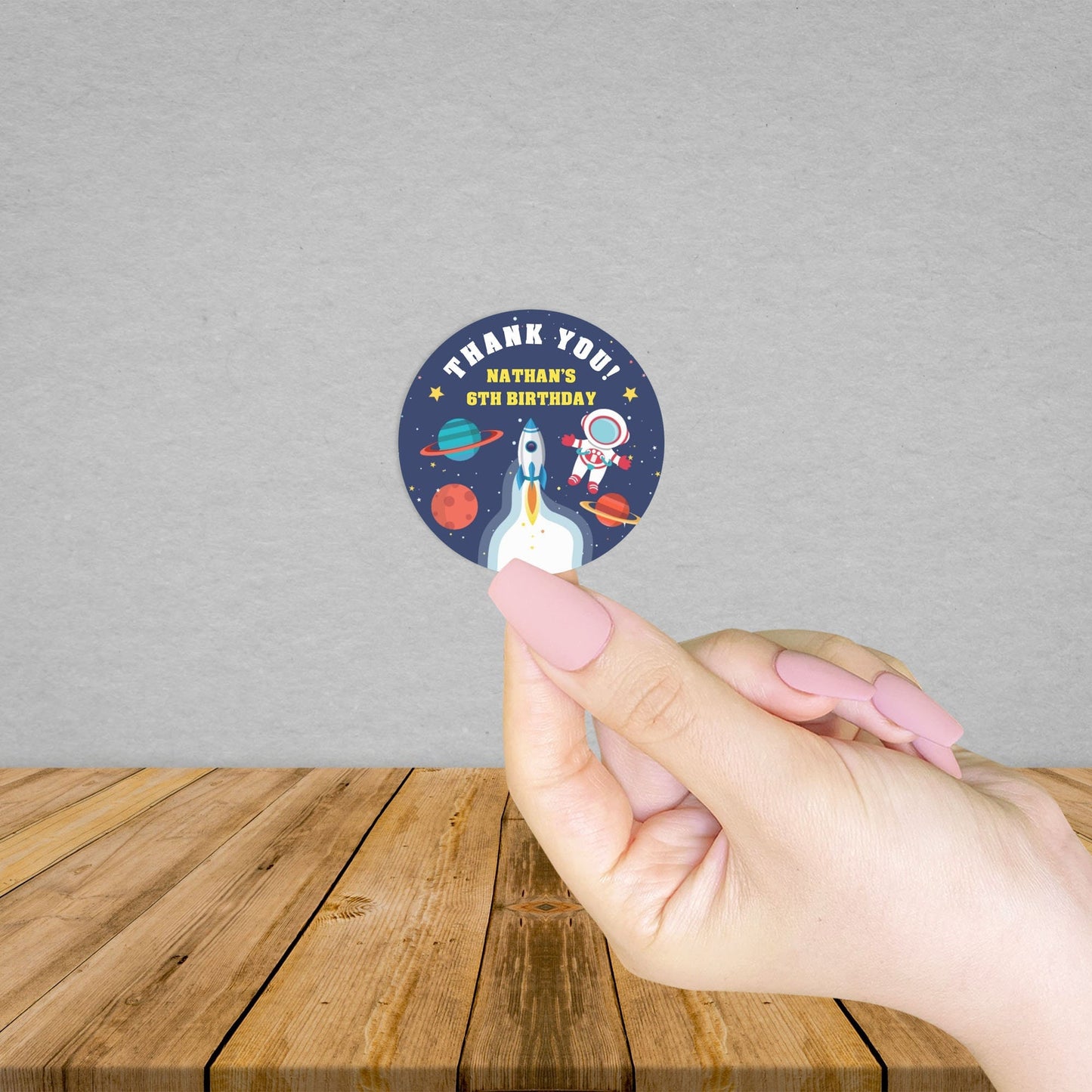 Personalised Space Rocket Birthday Thank You Sticker | Big Birthday | Space Theme | boys Party | Birthday Party | Planets | Custom Name