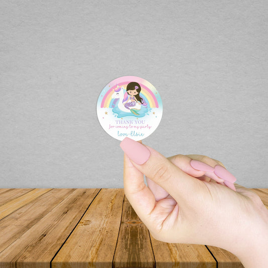 Personalised Mermaid Unicorn Rainbow Party Sticker | Kids Birthday | Mermaid Theme | Party Theme | Sweet Cone Stickers | Party Bags Favours