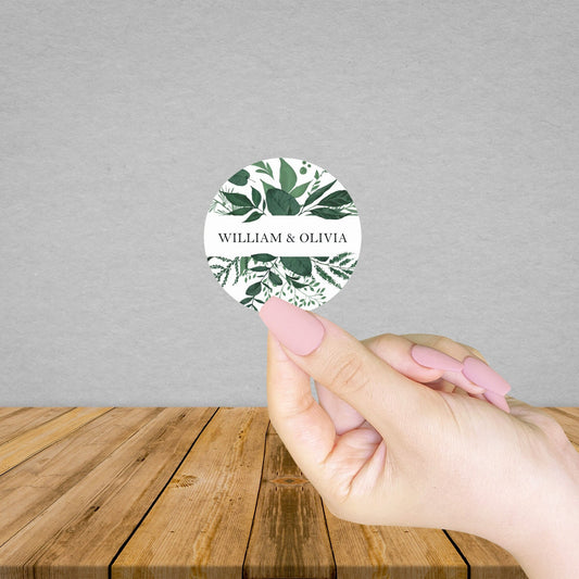 Personalised Wedding Stickers Green Leaves Foliage | Save The Date Stickers | Wedding Favours | Party Favours | Wedding Day | Sweet Cone