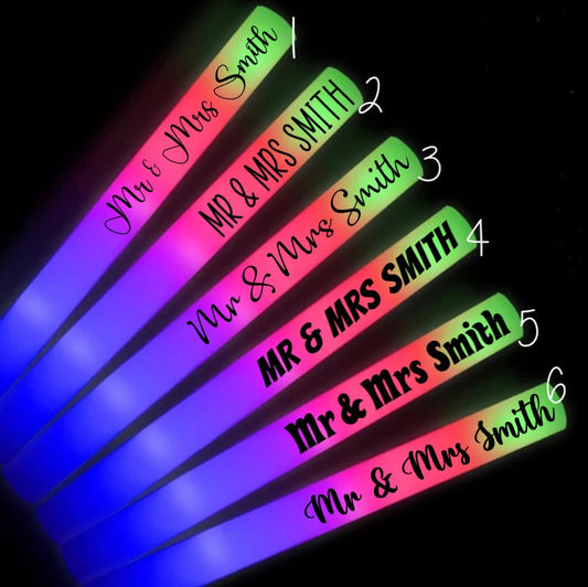 Personalised Foam Glow Sticks, LED Glow Sticks, Wedding Party, Hen Do Favours, Stag Do Party, Custom Glow Sticks, Wedding Lights, Concert