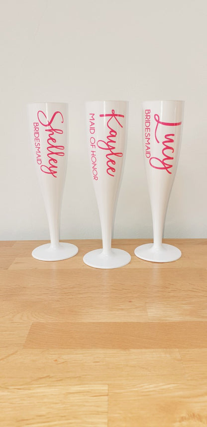 Personalised Champagne Flute | Plastic Glass | Hen Do Glass | Prosecco Glass | Polycarbonate Glass | Biodegradable | Bridesmaid Gift |